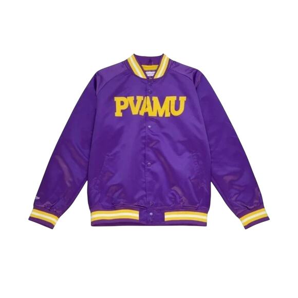 NWT! Mitchell & Ness PVAMU NCAA Lightweight Full Snap Bomber Jacket - Size 2XL - Picture 1 of 9